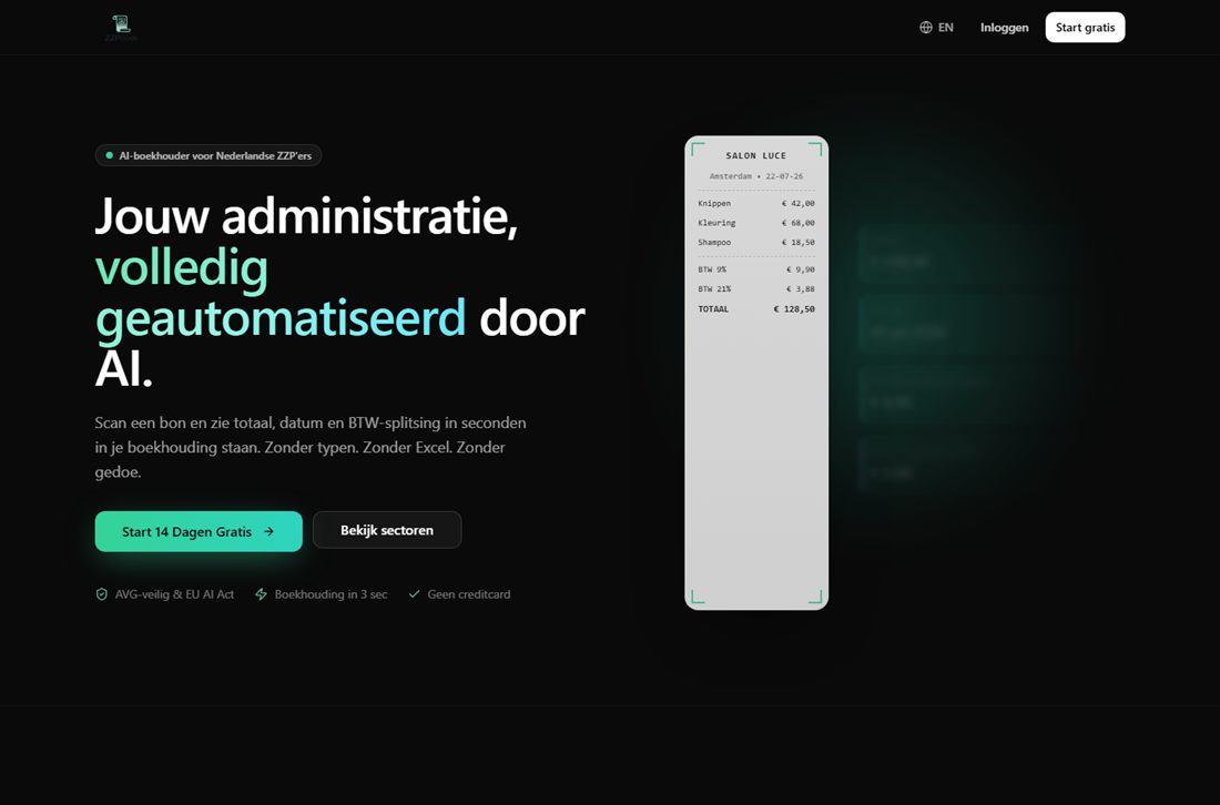 Homepage van ZZP Boek